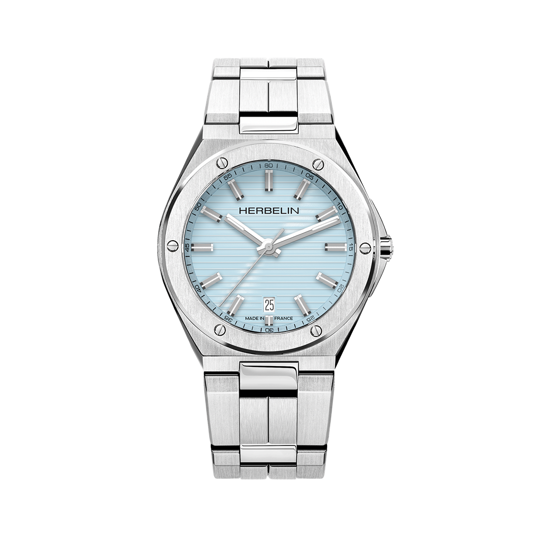 MONTRE RONDE TT ACIER QUARTZ FOND BLEU CLAIR