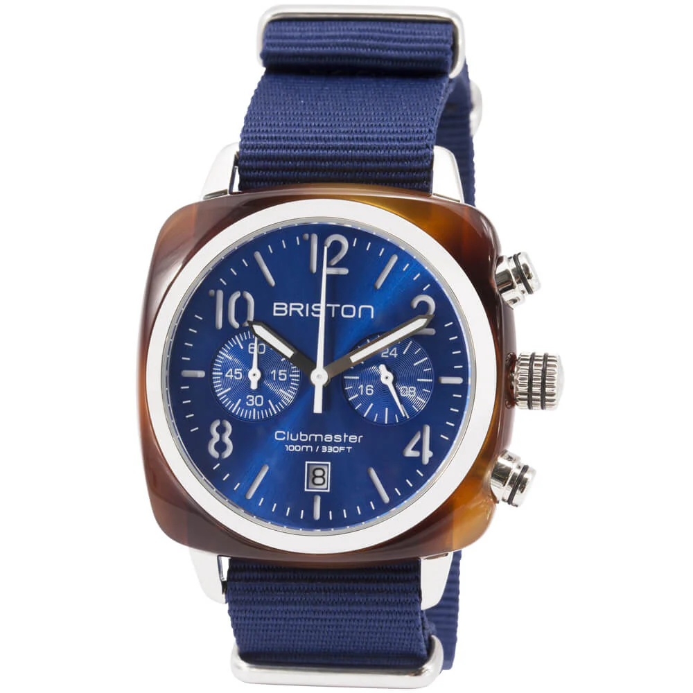 Clubmaster Chrono date Steel 40 TORTOISE acetate Blue sunray dial