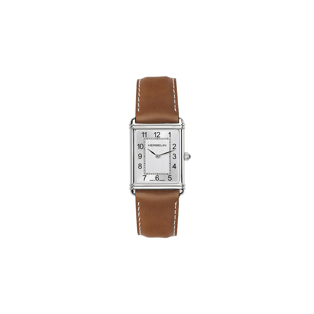 RECTANGLE CLASSIQUE ACIER / BRACELET CUIR