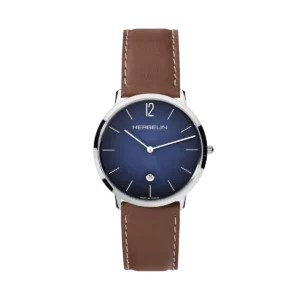 MONTRE RONDE ACIER FOND BLEU / BRACELET CUIR GO