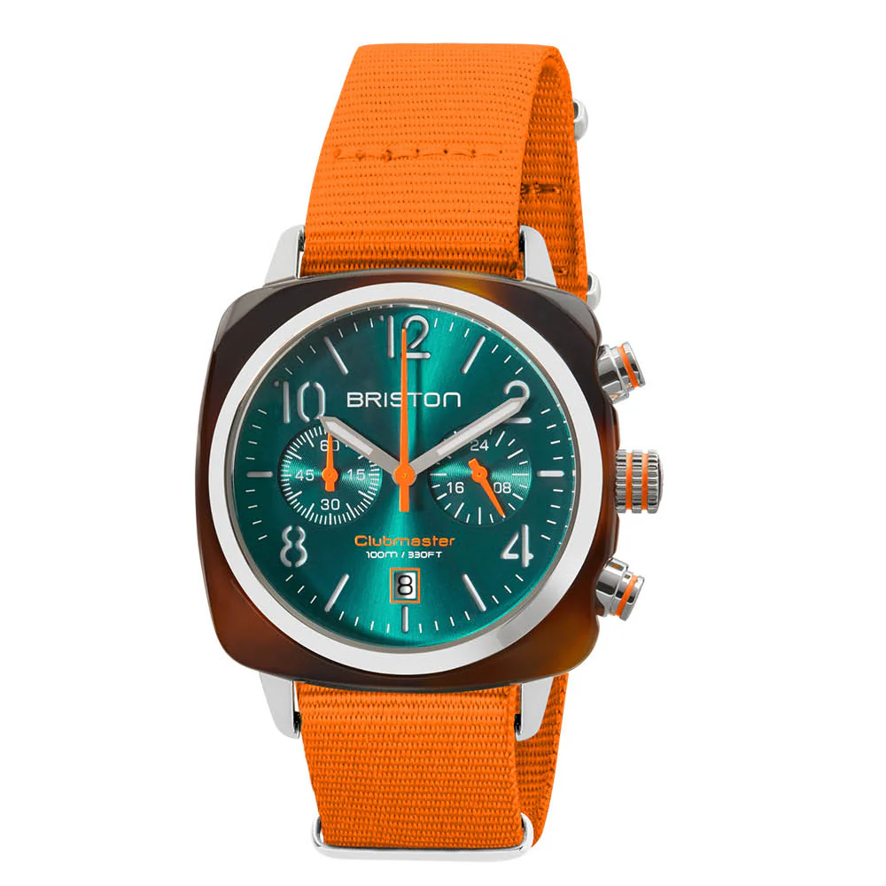 Clubmaster Chrono date Steel 40 TORTOISE acetate EM dial & orange