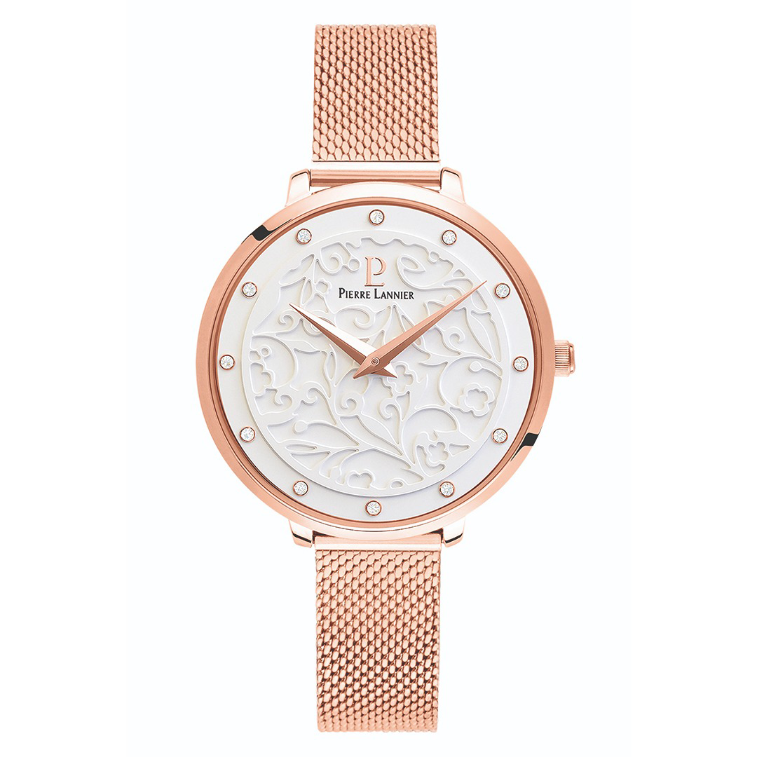 COFFRET PVD ROSE FOND ARABESQUE ET CUIR