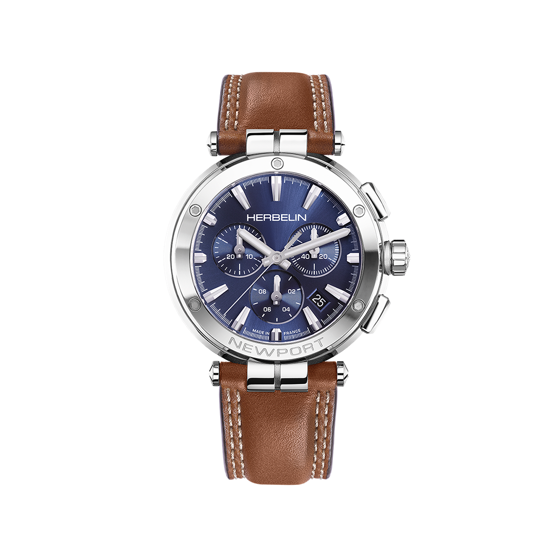 MONTRE HRB CHRONO QUARTZ FOND BLEU AC/CUIR