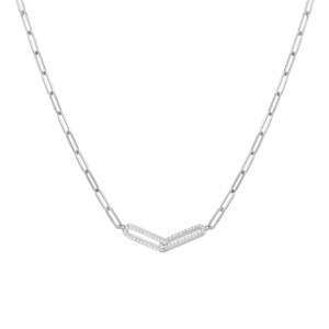 COLLIER ARGENT MASSIF STYLE OXYDES BLANCS