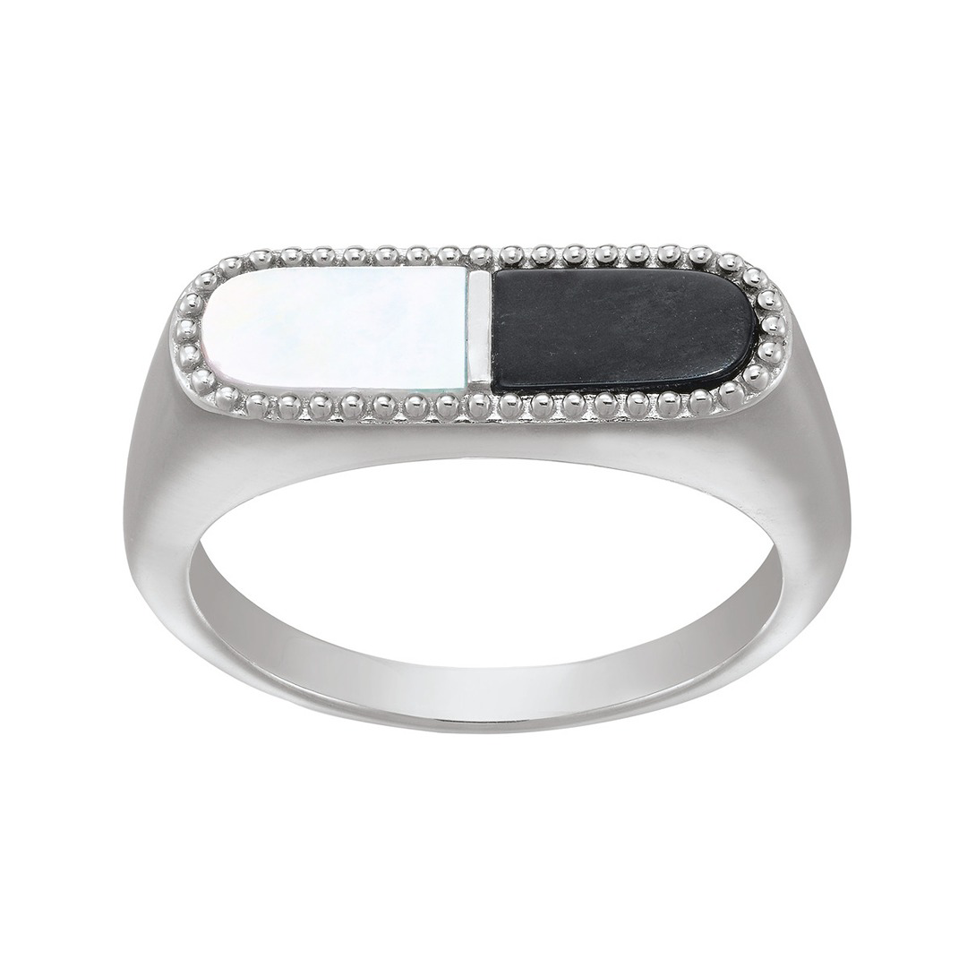 BAGUE ARGENT MASSIF ONYX NACRE BLANCHE