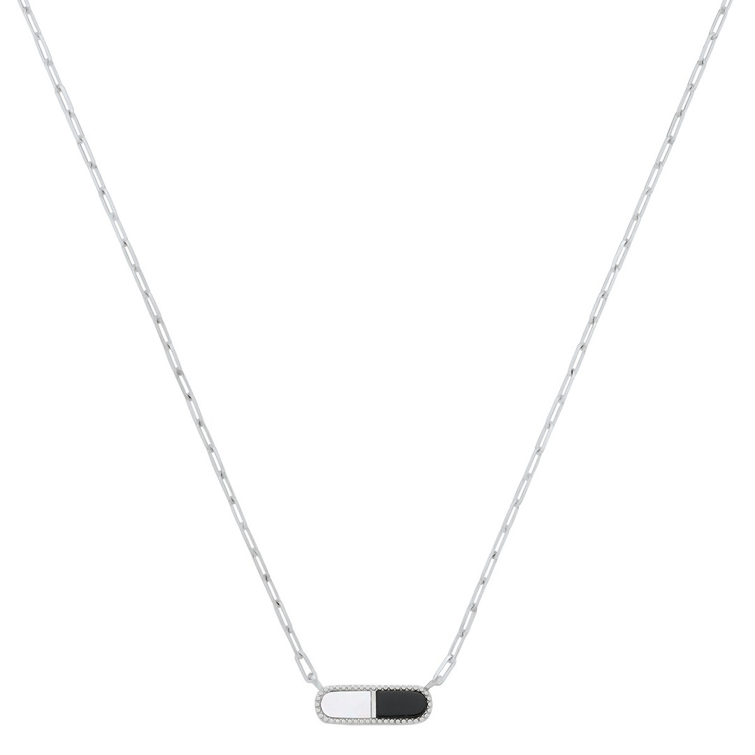 COLLIER ARGENT MASSIF ONYX NACRE BLANCHE