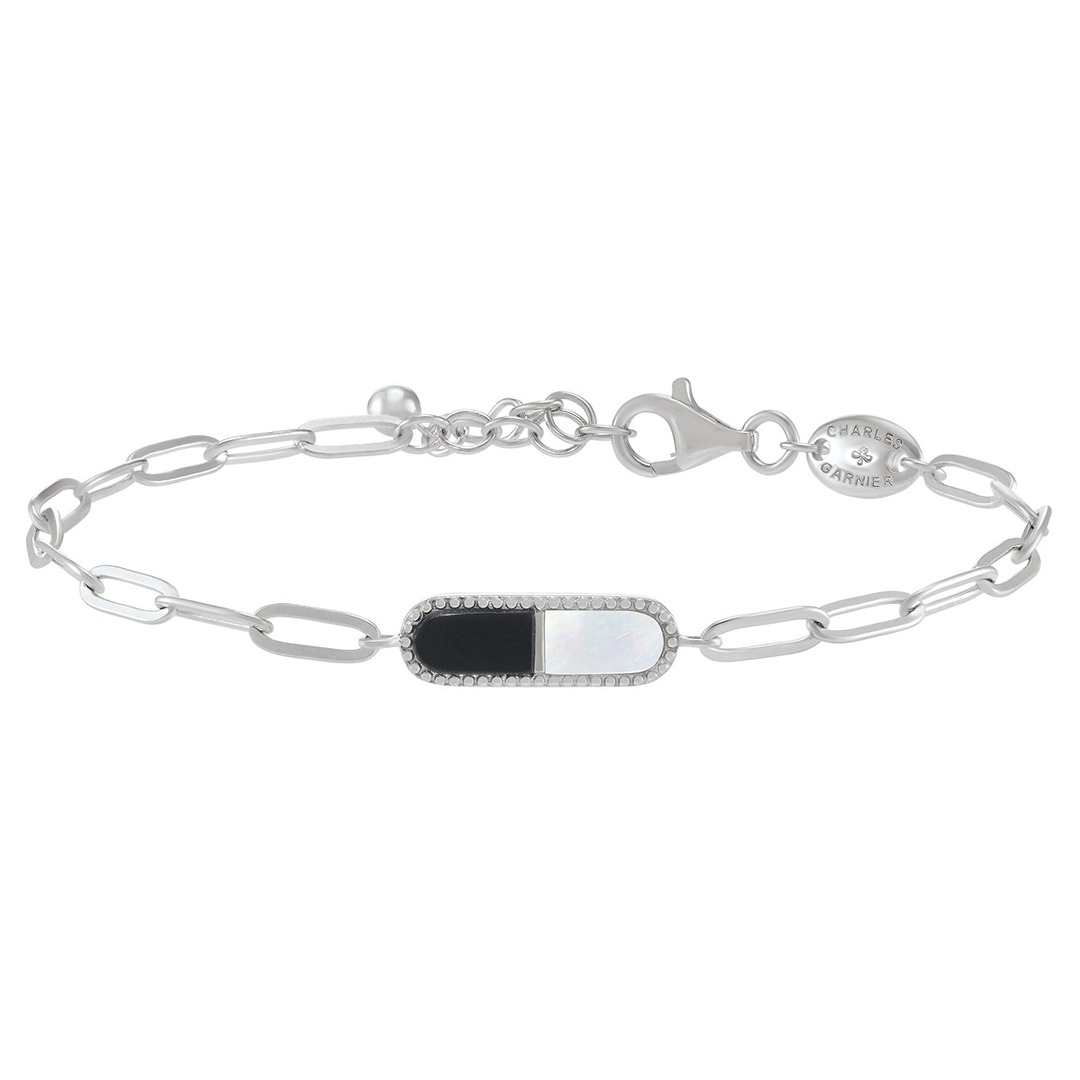 BRACELET STYLE ARGENT MASSIF ONYX/NACRE/ OXYDES