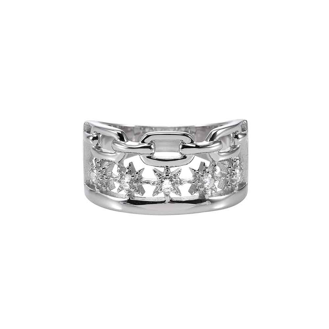 BAGUE ARGENT 925‰ MOTIF ETOILES OXYDES BLANCS