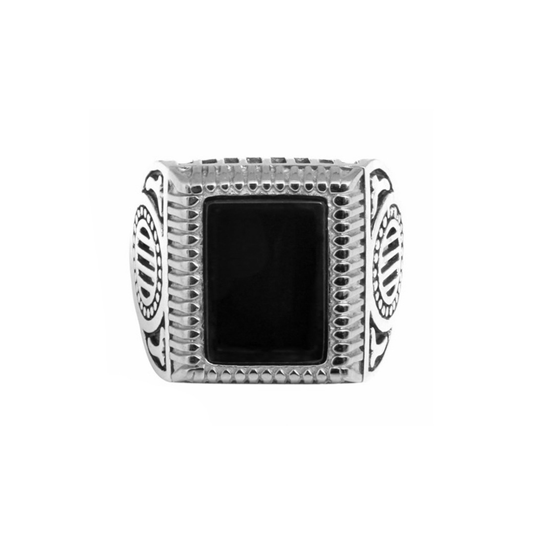 CHEVALIERE HOMME ONYX ARGENT MASSIF