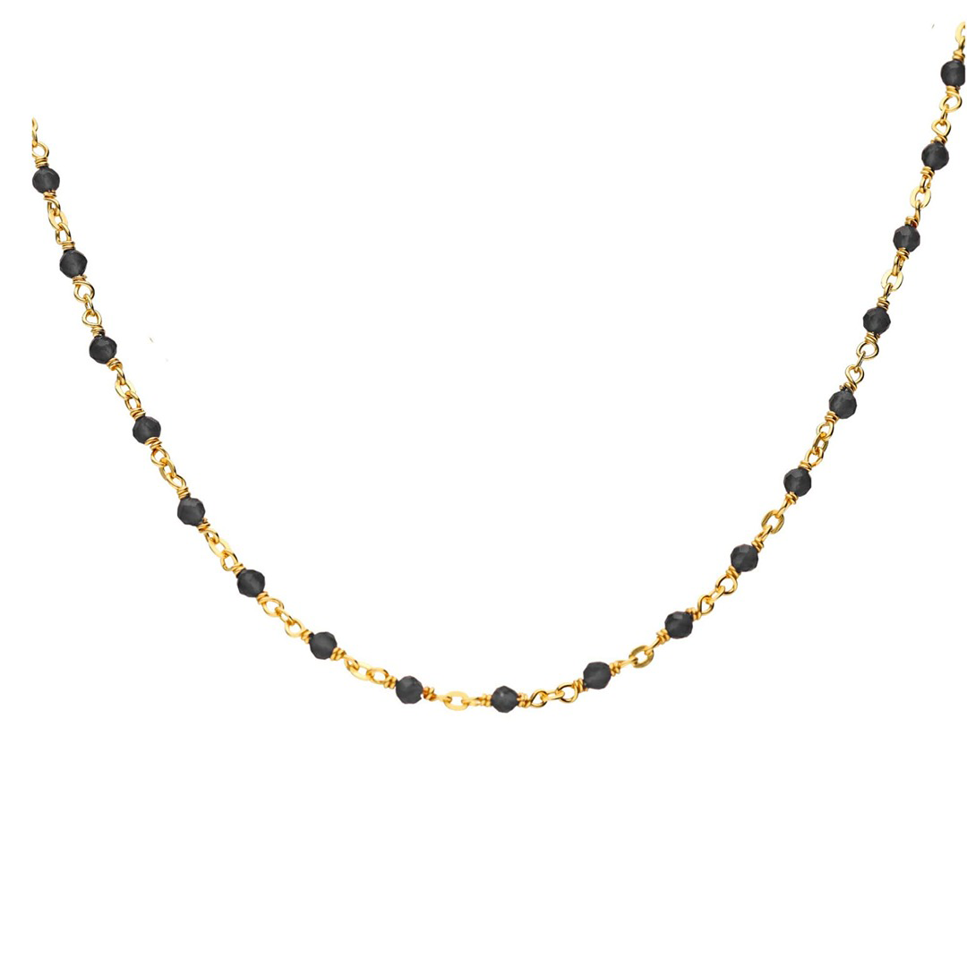 COLLIER SPINELLE NOIR ARGENT DORE 925‰