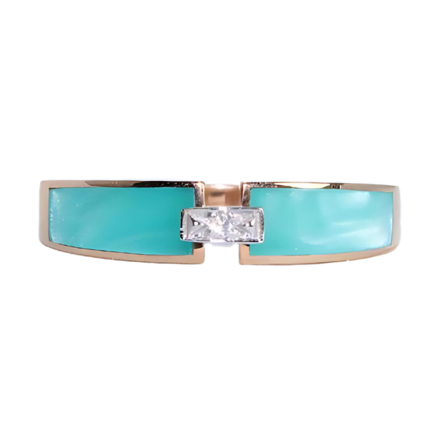 Bracelet Jonc Vintage En émail Et Laiton - Diamètre 68 Mm - Occasion