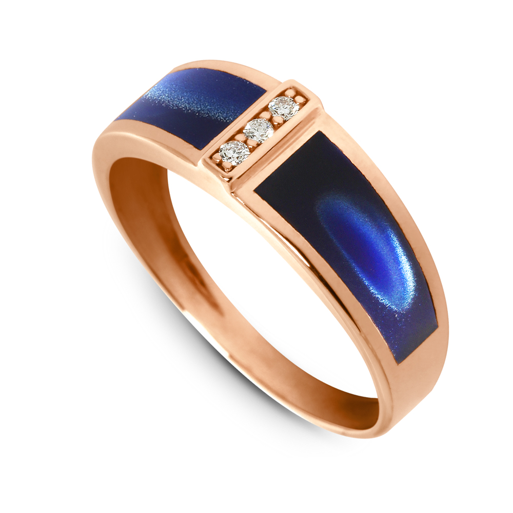 BAGUE CLOZEAU OR ROSE SERTIE DE 3 DIAMANTS ET SA RESINE BLEUE NUIT