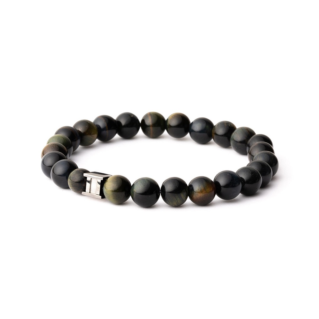 BRACELET AGATE NOIR 8MM / ACIER