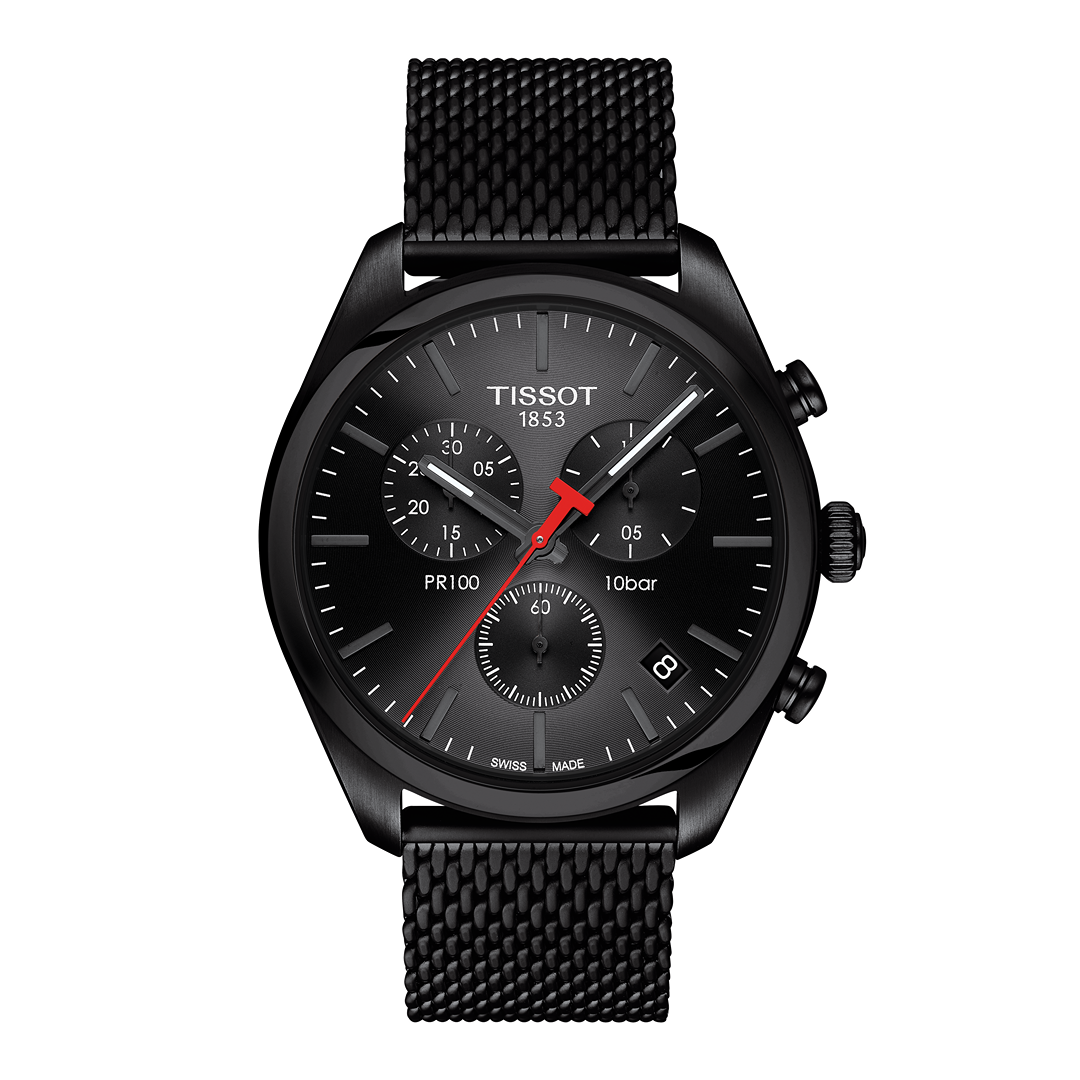 Tissot PR100 Chrono Acier Noir/Bracelet Milanais