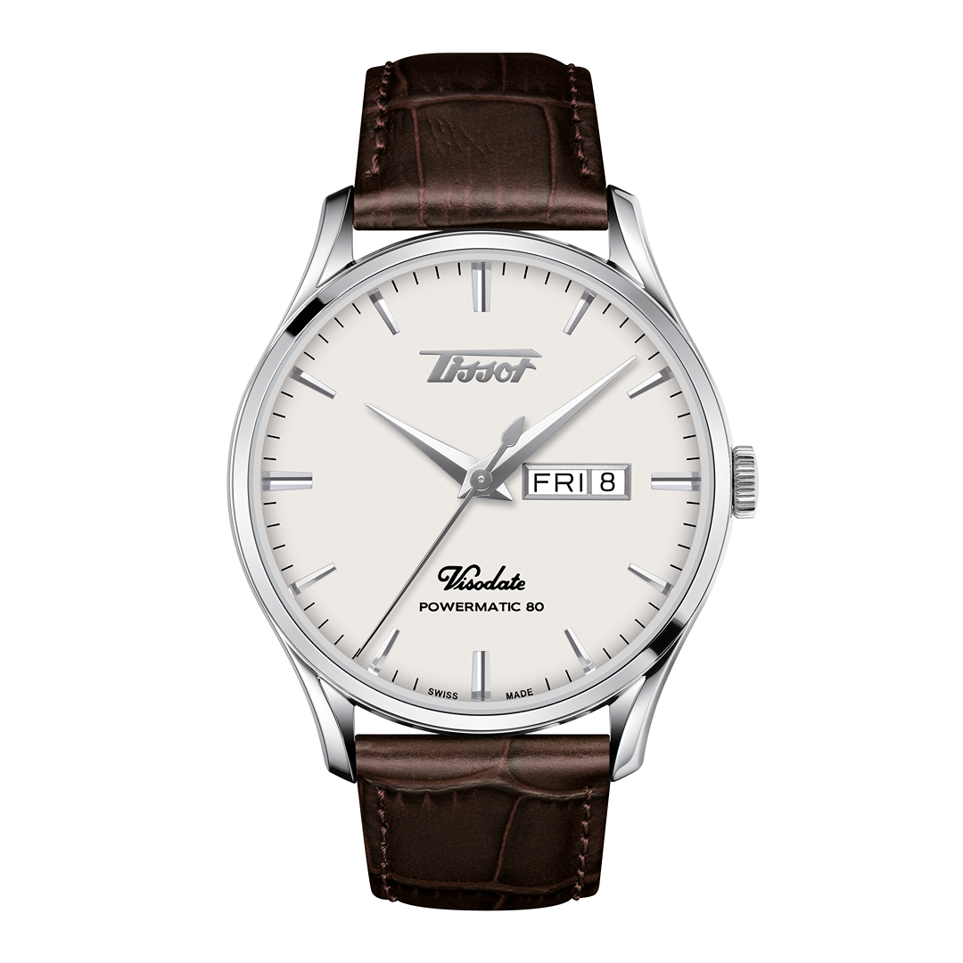 Tissot Visodate Powermatic 80 Acier Fond Blanc Cuir