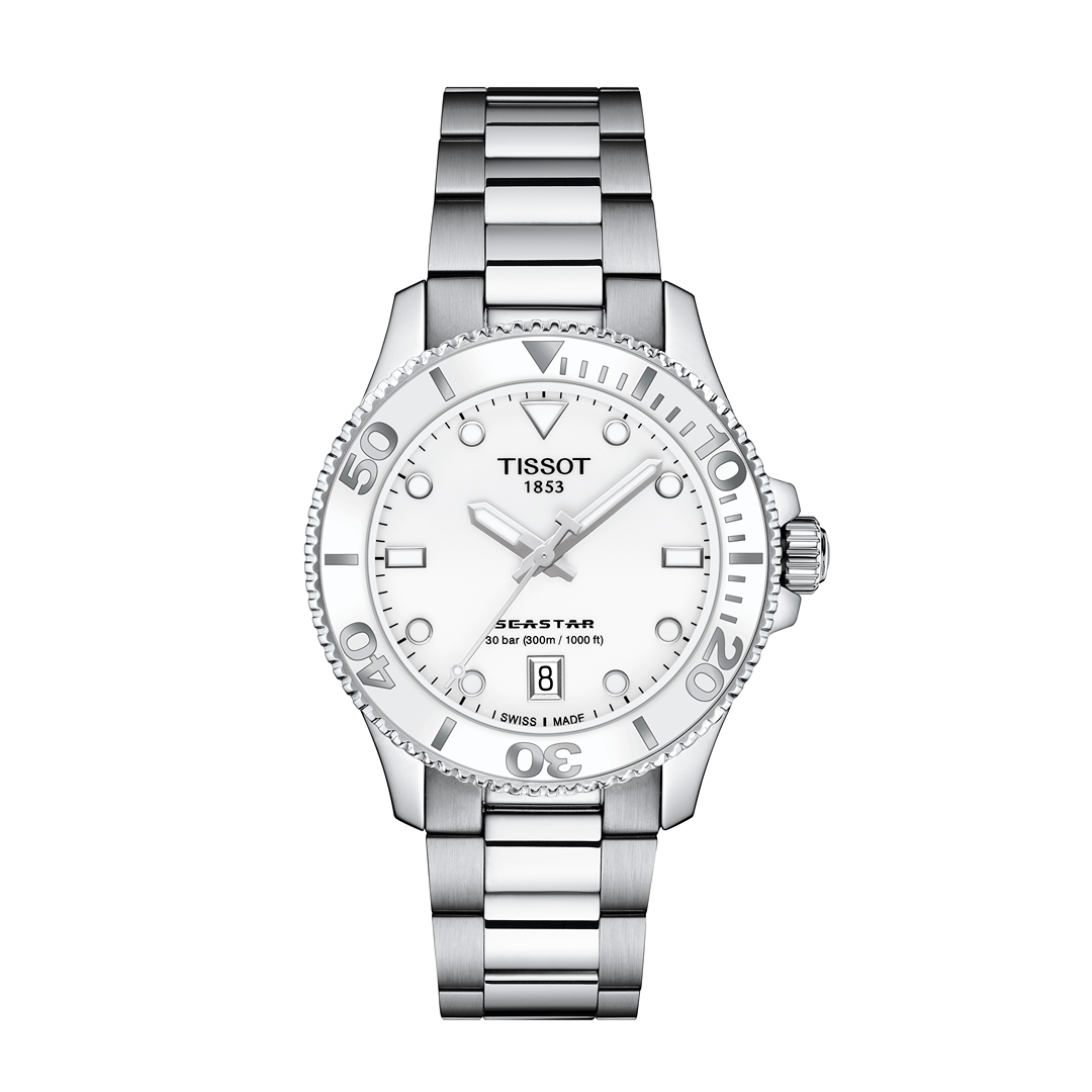 Tissot Seastar 1000 Fond Blanc Acier et Silicone