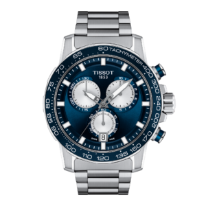 Tissot Chrono Quartz Tout Acier Fond Bleu