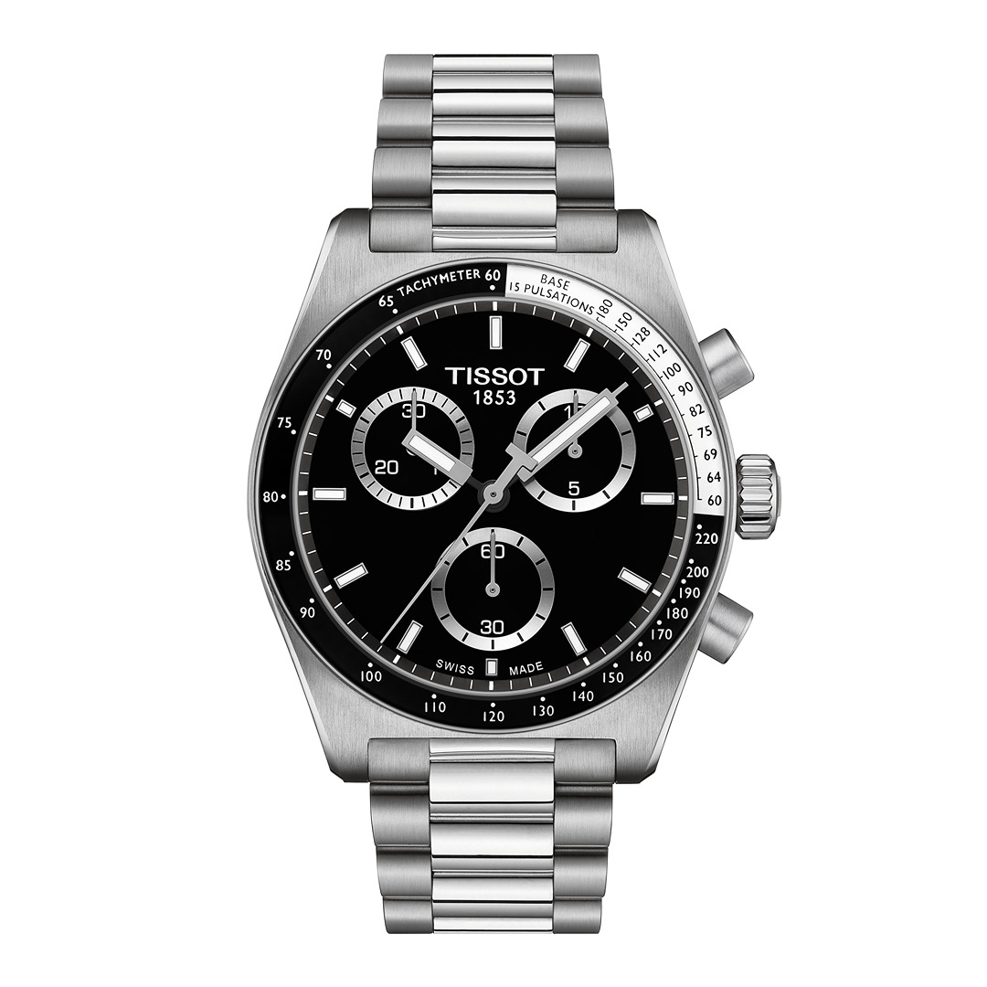 Tissot PR516 Quartz Chrono Fond Noir Tout Acier