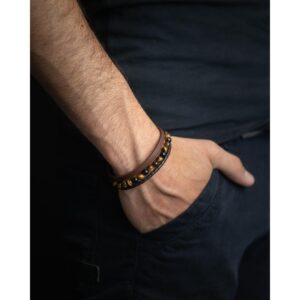 BRACELET TRIPLE OEIL DE TIGRE / CUIR