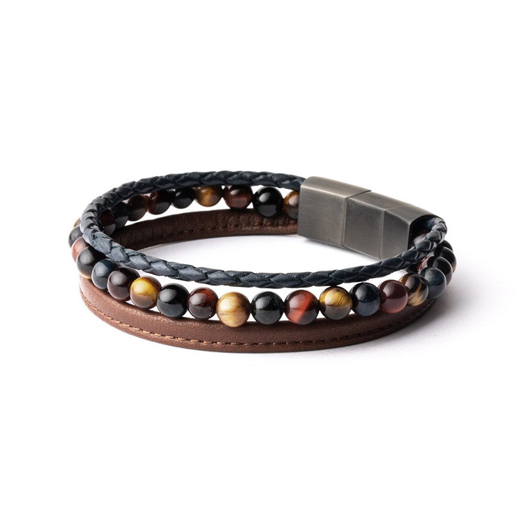 BRACELET TRIPLE OEIL DE TIGRE / ACIER N