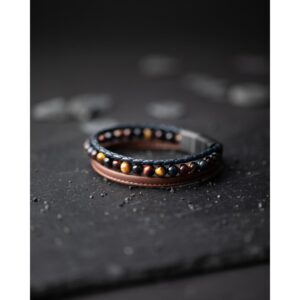 BRACELET TRIPLE OEIL DE TIGRE / ACIER N