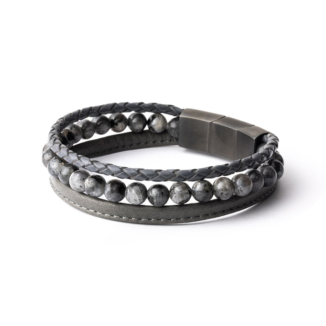 BRACELET ACIER PVD NOIR / LARVIKITE