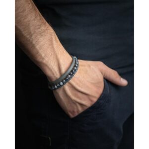 BRACELET ACIER PVD NOIR / LARVIKITE