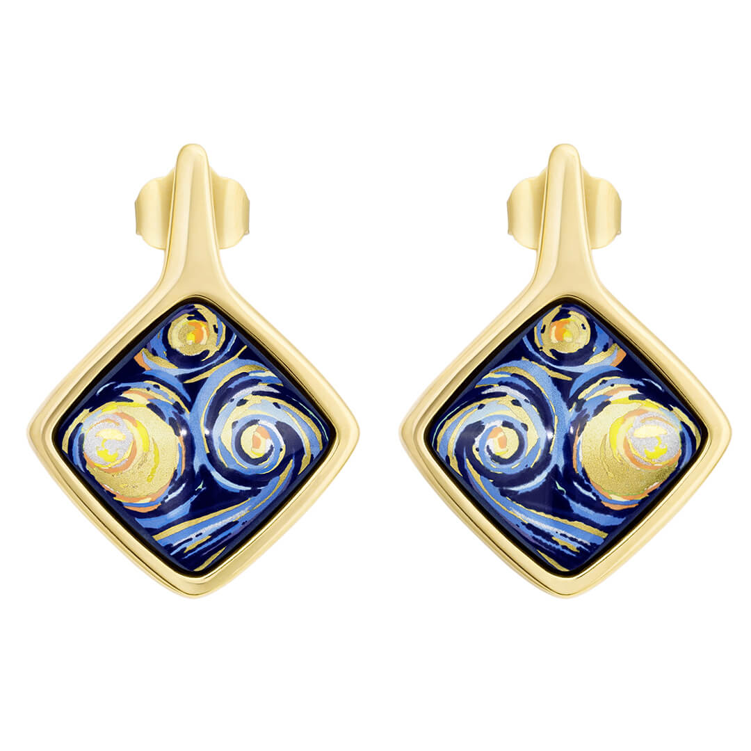 BOUCLES D'OREILLES FREYWILLE PLAQUE OR CARREE / EMAUX