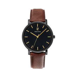 Montre Homme ESSENTIAL Cadran Noir Bracelet Cuir Brun